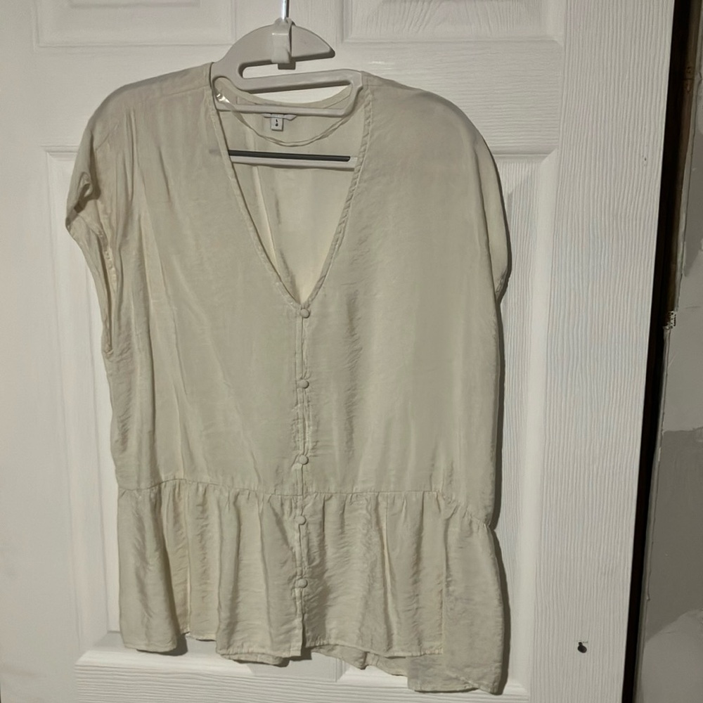 (US L)Reitmans Tan Cap Sleeve Peplum Blouse